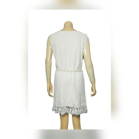 Doen Nellcote Nutmilk Noil Wrap Mini Dress XS Women's Casual Fringes NEW 19200 - Picture 4 of 4